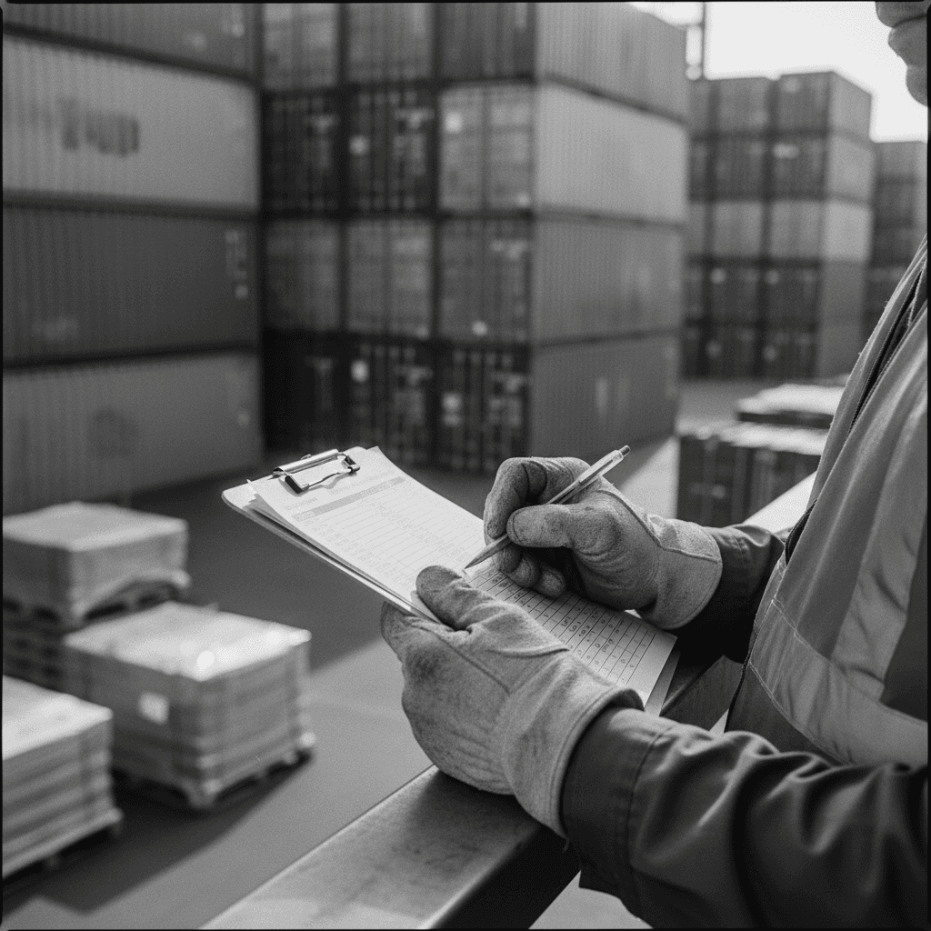 Truck driver with clipboard at warehouse